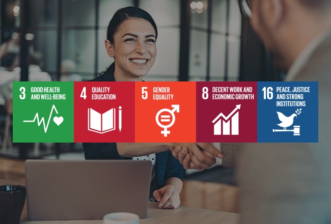 colloquio tra persone con ESG: 3, 4, 5, 8, 16
