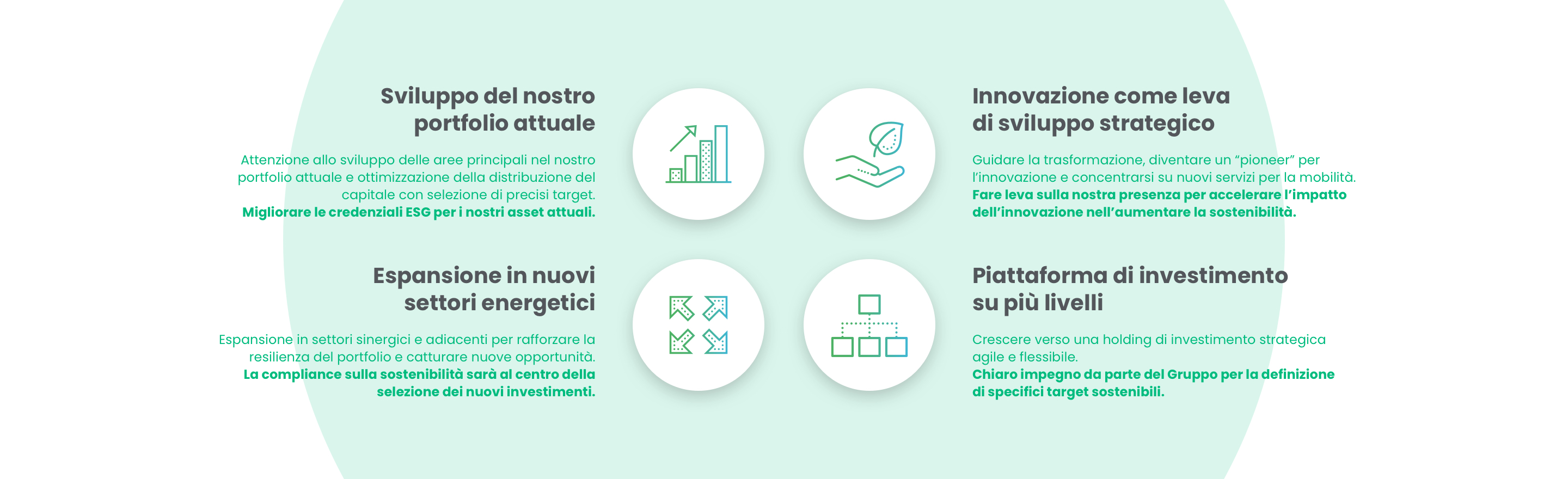 Immagine infografica Valori della sostenibilità in italiano